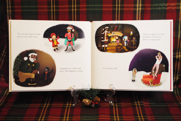 Sample pages from Santa Like Me, depicting four unique visions of Santa from different children.